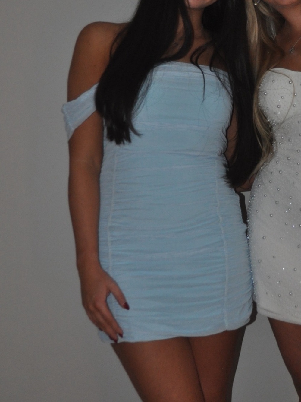 Princess Polly Light Blue Off-Shoulder Ruched Mini Dress